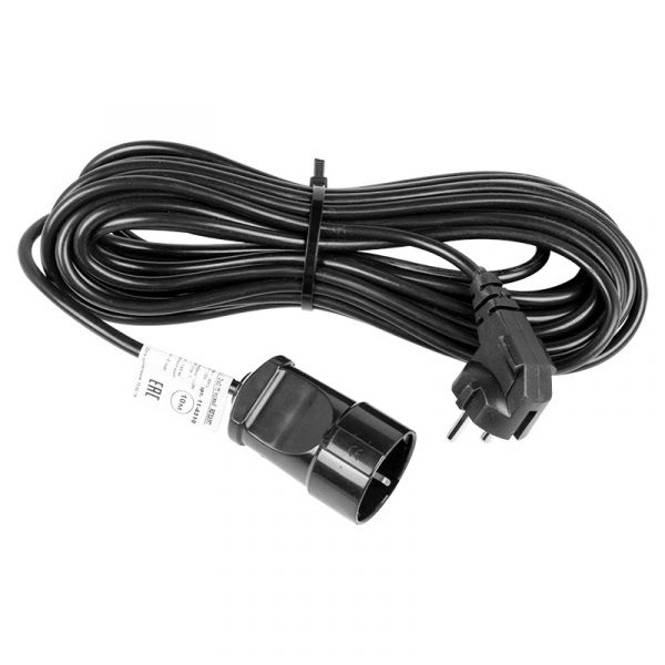 Удлинитель-шнур ПВС 3х0.75, 10 м, с/з, 6 А, 1300 Вт, IP44, черный