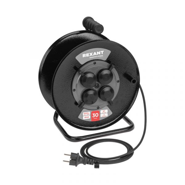 Удлинитель силовой КГ на катушке 4 гнезда, с/з, 30 м, 3х1,5 мм2, IP44 c защитными крышками, металлическая катушка