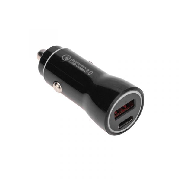Автозарядка в прикуриватель АЗУ USB-A QC 3.0+USB-C PD 38 Вт черная