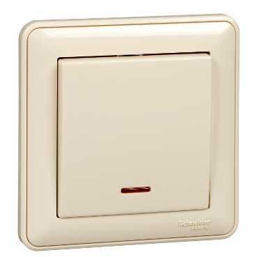 Выключатель одноклавишный, с подсветкой, 10АХ, в сборе, слоновая кость