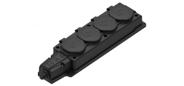 Колодка 4х розетка четырехместная 2К+З каучуковая 16А/250В IP44 Чёрная MultiSet