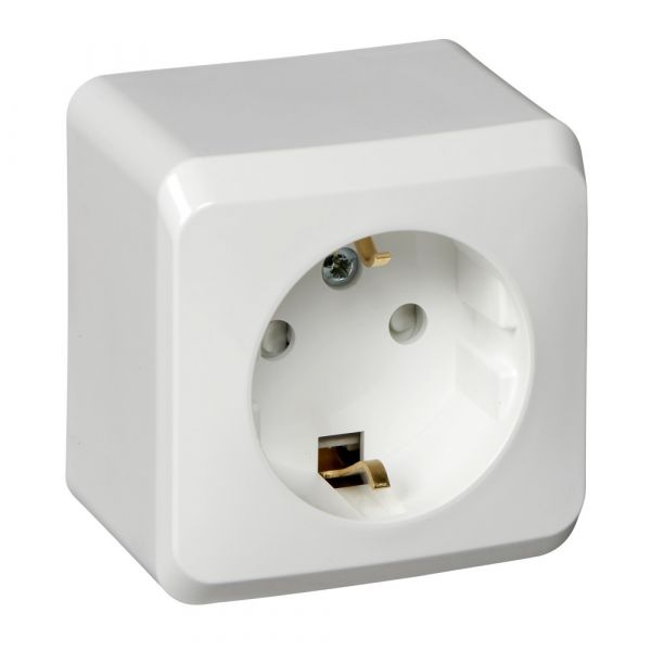 ЭТЮД Розетка наружная с заземлением со шторками белая