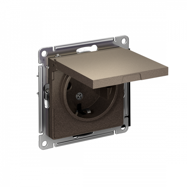 Розетка ATLASDESIGN с заземлением со шторками с крышкой 16А IP20 механизм мокко