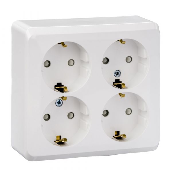 ЭТЮД Розетка четырехместная наружная с заземлением со шторками 16А 250B белая