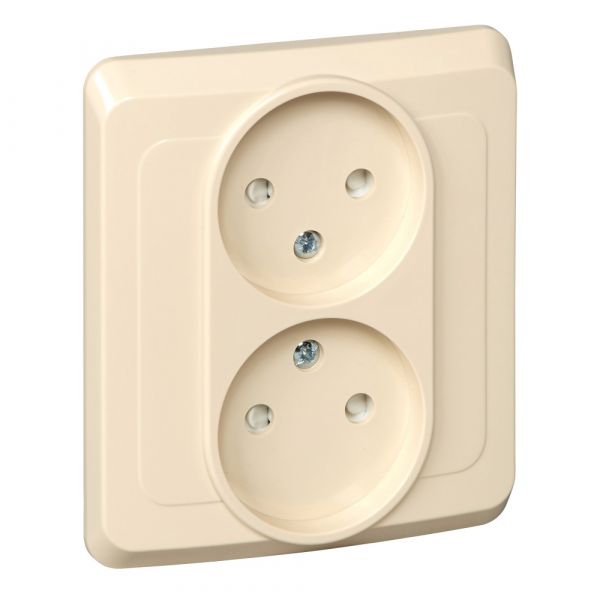 ЭТЮД Розетка двойная скрытая без заземления со шторками бежевая