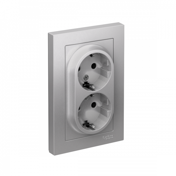 Розетка ATLASDESIGN двойная с заземлением 16А в сборе алюминий