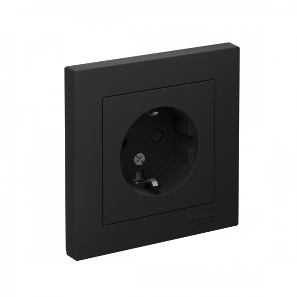 Розетка ATLASDESIGN с заземлением со шторками 16А в сборе карбон