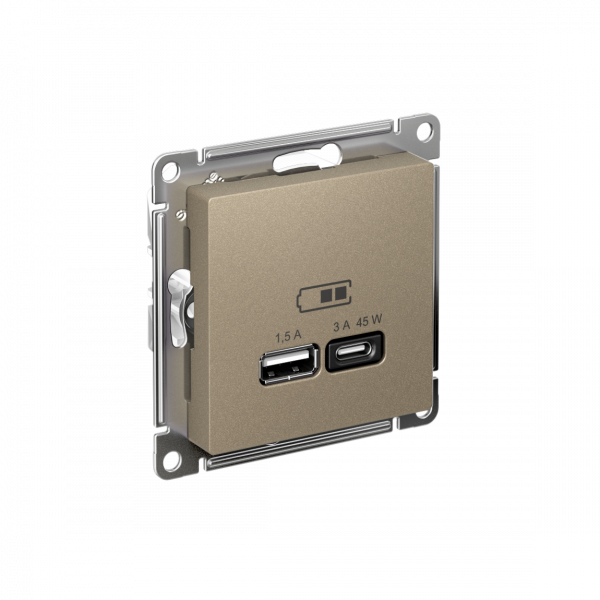 ATLASDESIGN USB РОЗЕТКА A + тип-C 45W высокоскор.заряд. QC,PD, механизм, ШАМПАНЬ