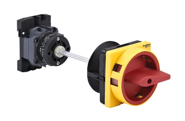 Выключатель-разъединитель 4P 20A IP20 С КРАСНОЙ ВЫНОСНОЙ РУКОЯТКОЙ НА ДИН-РЕЙКЕ/ПЛАТЬЕ С ЗАМКОМ