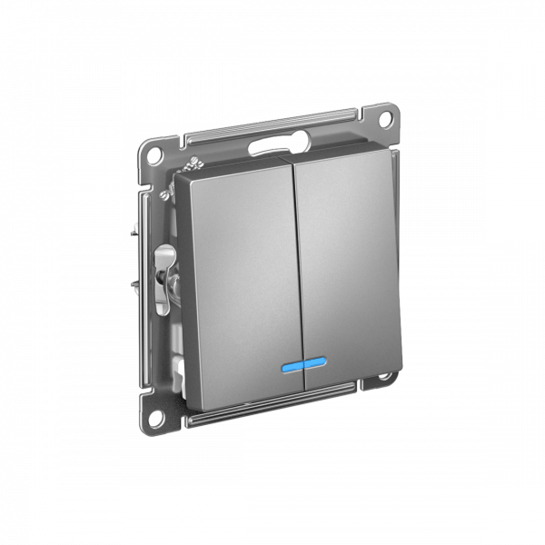 ATLASDESIGN 2-клавишный ВЫКЛЮЧАТЕЛЬ с подсветкой ,сх.5а, 10АХ, быстрозажимные клеммы,СТАЛЬ