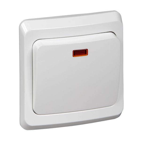 ЭТЮД Выключатель одноклавишный скрытый с подсветкой белый сх.1