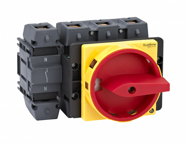 ВЫКЛЮЧАТЕЛЬ-РАЗЪЕДИНИТЕЛЬ 4P 175A IP20 С КРАСНОЙ РУКОЯТКОЙ НА ДВЕРЦУ 4 ВИНТАМИ С ЗАМКОМ