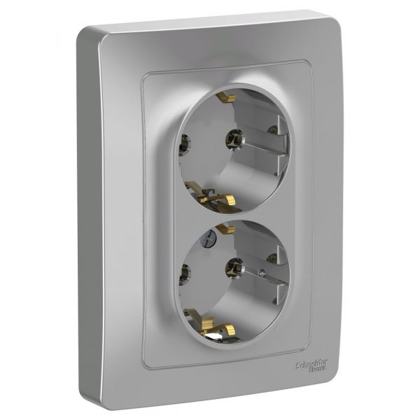 BLANCA скрытой установки розетка двойная с заземлением без шторок, 16А, 250В, алюминий