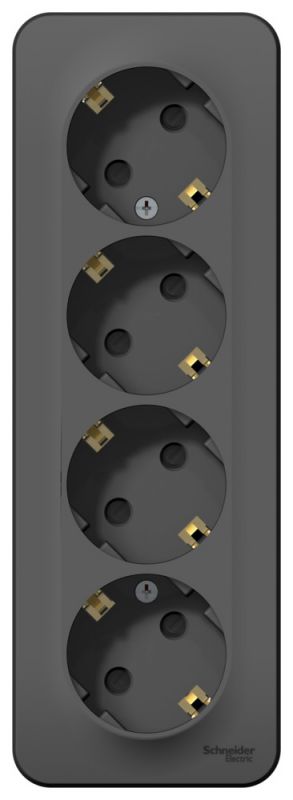 Розетка BLANCA наружная 4-я с заземлением со шторками с изоляционной пластиной 16А 250В антрацит