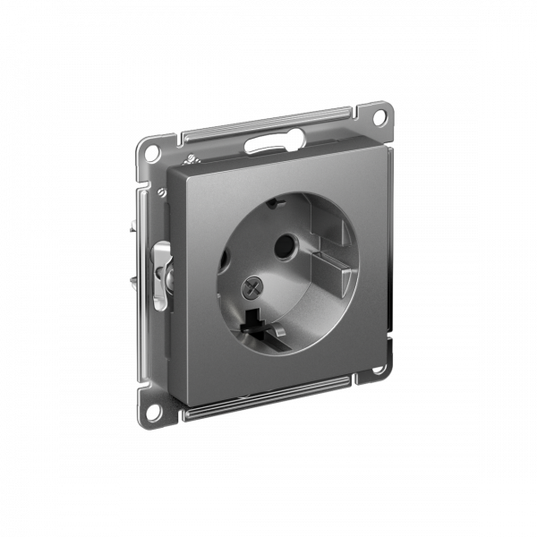 Розетка ATLASDESIGN с заземлением со шторками 16А механизм сталь