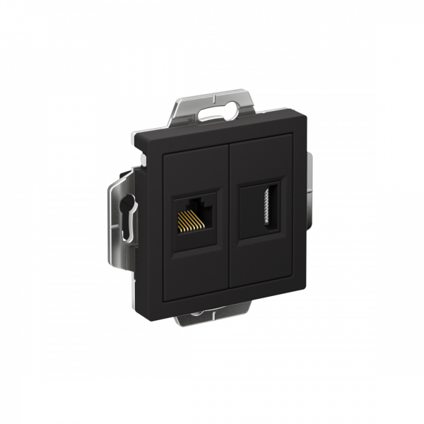 ATLASDESIGN РОЗЕТКА двойная HDMI+RJ45, кат.5Е, механизм, КАРБОН