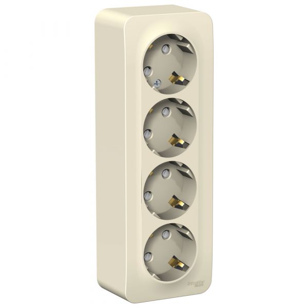 Розетка BLANCA наружная четырехпостовая, с заземлением, со шторками, с изолирующей пластиной, 16А, 250В, молочный