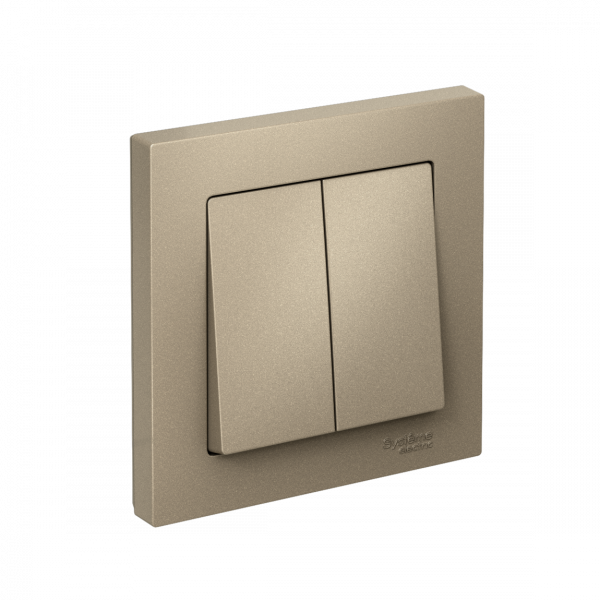 Выключатель двухклавишный ATLASDESIGN схема 5 10АХ в сборе шампань