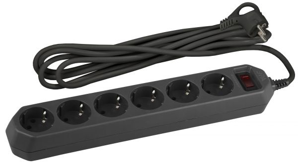 Фильтр сетевой черный с заземл, 3x0,75мм2, с выкл, 6гн, 5м USF-6es-5 м-B-BOX