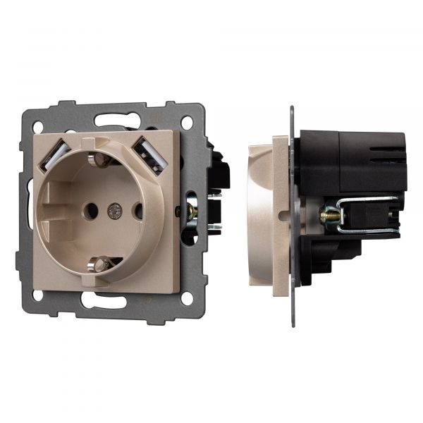 Механизм розетки с USB зарядкой SCT-MUAA-PL-GD-V 250V, 16A