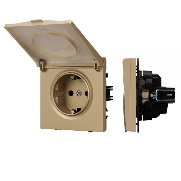Механизм розетки влагозащищённый SCT-NOBE-MCP-SFPL-GD 230V, 16A, Золото светлое, 1 пост