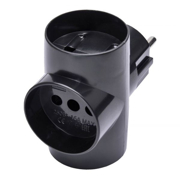 Разветвитель сетевой 3-местный б/з, черный