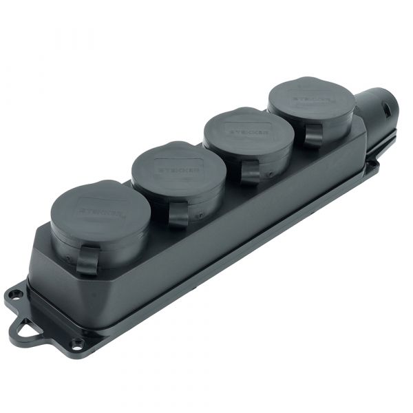 Розетка переносная 4-местная c/з, каучук, черный