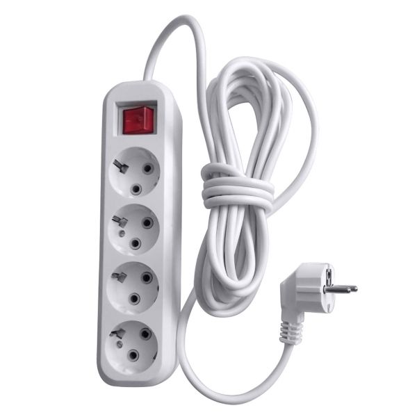 Удлинитель 4-местный с/з с выключателем, 3x0,75мм2, 7м, 250В, 10А, сер Home У10А-003, белый