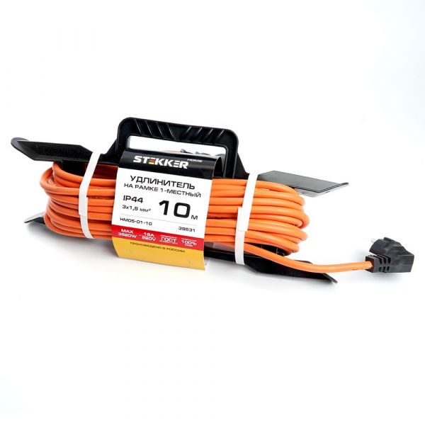 Удлинитель-шнур на рамке 1-местный с/з 3*1,5мм2 10м 220В 16А Home оранжевый