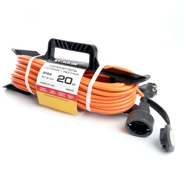 Удлинитель бытового назначения на рамке 1 гнездо 3*1.5 оранжевый 20м HM05-01-20 US1
