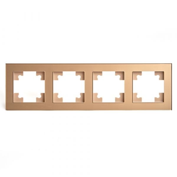 Рамка четырехместная горизонтальная, стекло, Катрин, золото Stekker