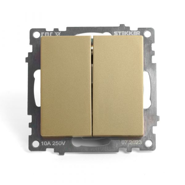 Переключатель двухклавишный (механизм) серия Катрин золото STEKKER