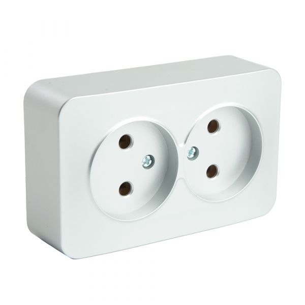 Розетка двухместная б/з 250В 10А серия София серебро STEKKER