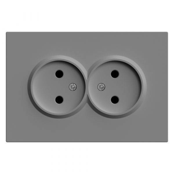 Розетка 2-местная с защитной шторкой б/з, 250В, 16А, серия Эмили, платиново-серый soft touch STEKKER