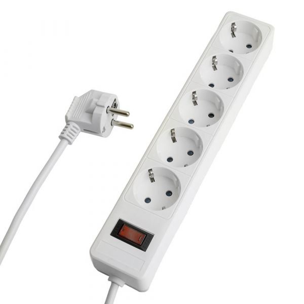 Фильтр сетевой 5-местный с/з 3x1 мм2 3 м 230 В 13 А белый HM20-51-03