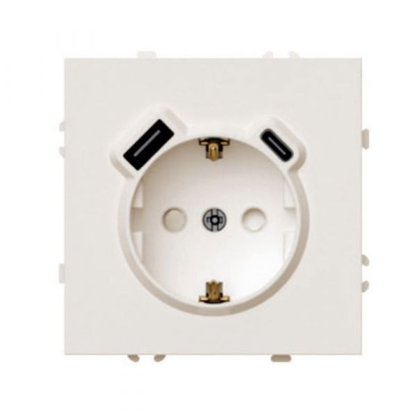 Розетка 1-местная з/ш с/з 16А + USB + Type C (механизм) 250В 20W кашемир soft touch серия Эмили STEKKER