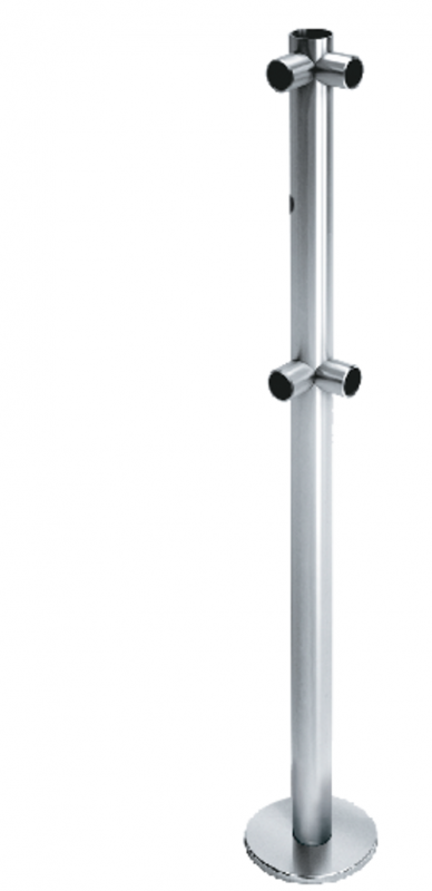 Стойка ограждения L-образная с отверстием под фиксатор 2 муфты, 2 муфты справа