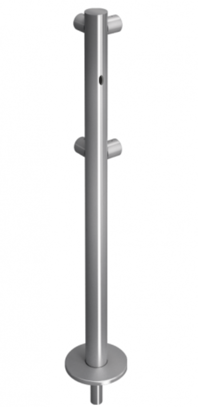 Стойка ограждения съемная L-образная с отверстием под фиксатор 2 муфты, 2 муфты слева угол 90