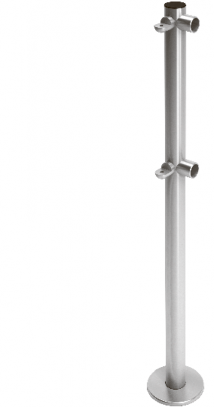 Стойка ограждения L-образная с 2-мя полупетлями под поворотную створку или секцию и 2 муфты слева