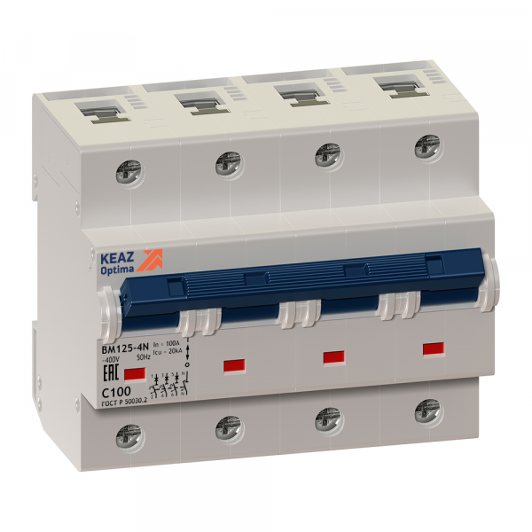 Выключатель автоматический четырехполюсный 100А N 14кА OptiDin BM125-4ND100-14ln-УХЛ3