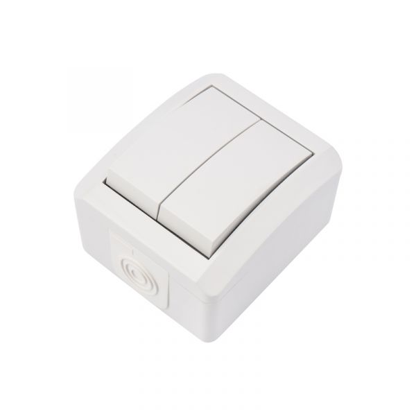 Выключатель двухклавишный INDUSTRIAL IP54, о/у, белый