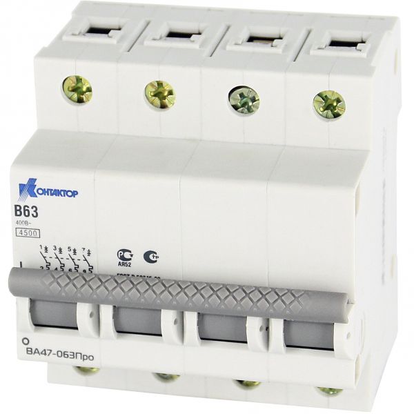 Выключатель автоматический четырехполюсный 16A С ВА47-063Про 4.5kA
