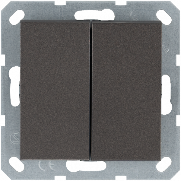 Выключатель двухклавишный проходной 10A 250V~ с накладкой, цвет Мокко