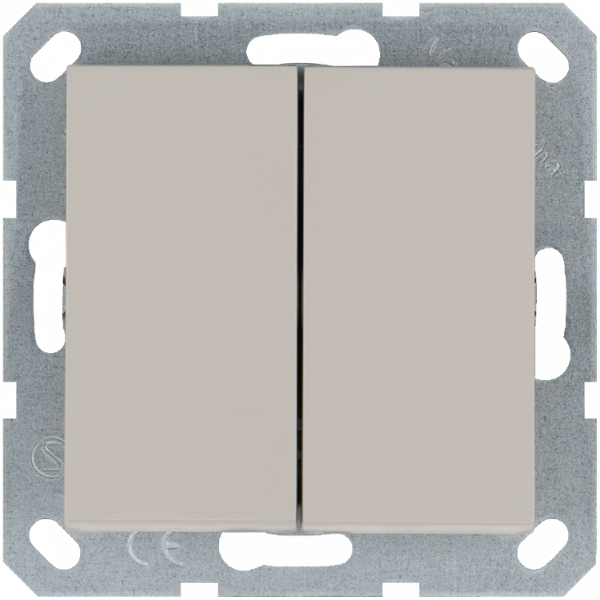 Выключатель двухклавишный 10A 250V~ с накладкой, цвет Тауп