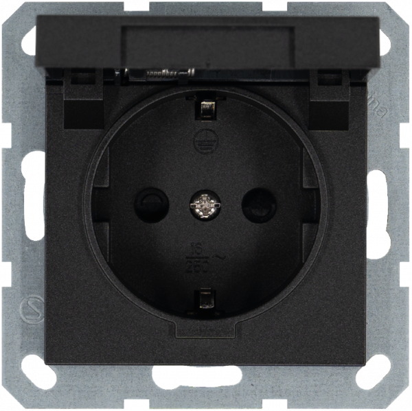 Розетка Schuko с крышкой и защитными шторками 16A 250V~ 2P+T, цвет Антрацит
