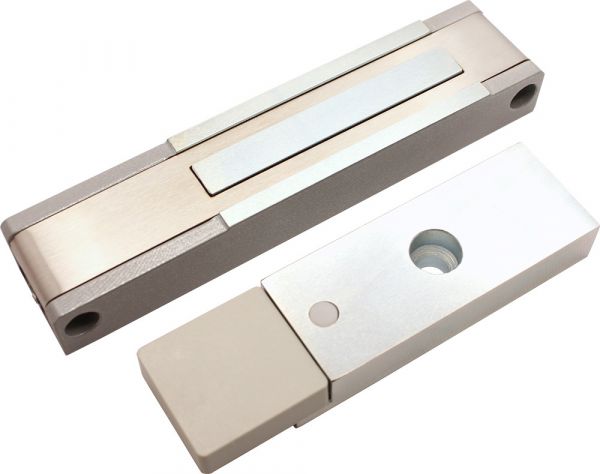 Замок электромагнитный ALM-150P-24V, усилие удержания якоря 120 – 150 кгс, с датчиком состояния двери, серый