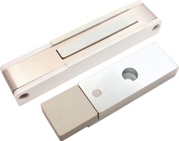 Замок электромагнитный ALM-150P-12V, усилие удержания якоря 120 – 150 кгс, с датчиком состояния двери, белый