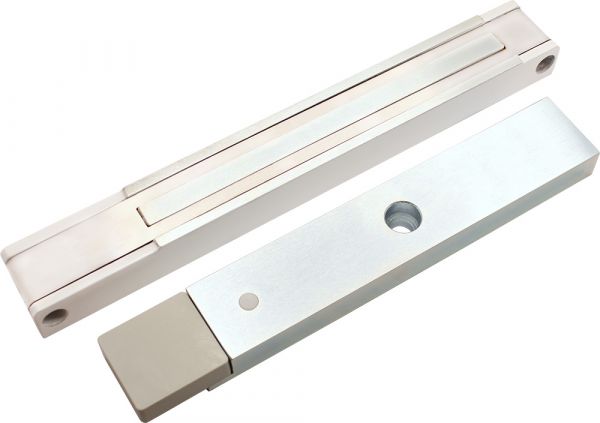 Замок электромагнитный ALM-200P-24V, усилие удержания якоря 180 – 200 кгс, с датчиком состояния двери, белый