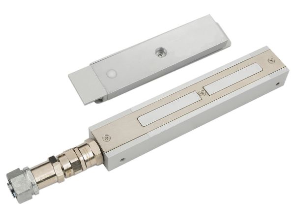 Замок взрывозащищенный электромагнитный, сила удержания 350 кг, ALM-FM-S01-G12M со встроенным герконом, прокладка кабеля в металлорукаве (в комплект не входит)