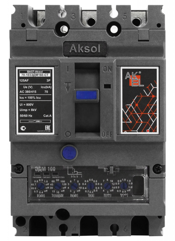 Выключатель автоматический в литом корпусе ВА57-AKSOL-70-103ЭДМ160-СТ 3P/160A/ЭДМ/70кА